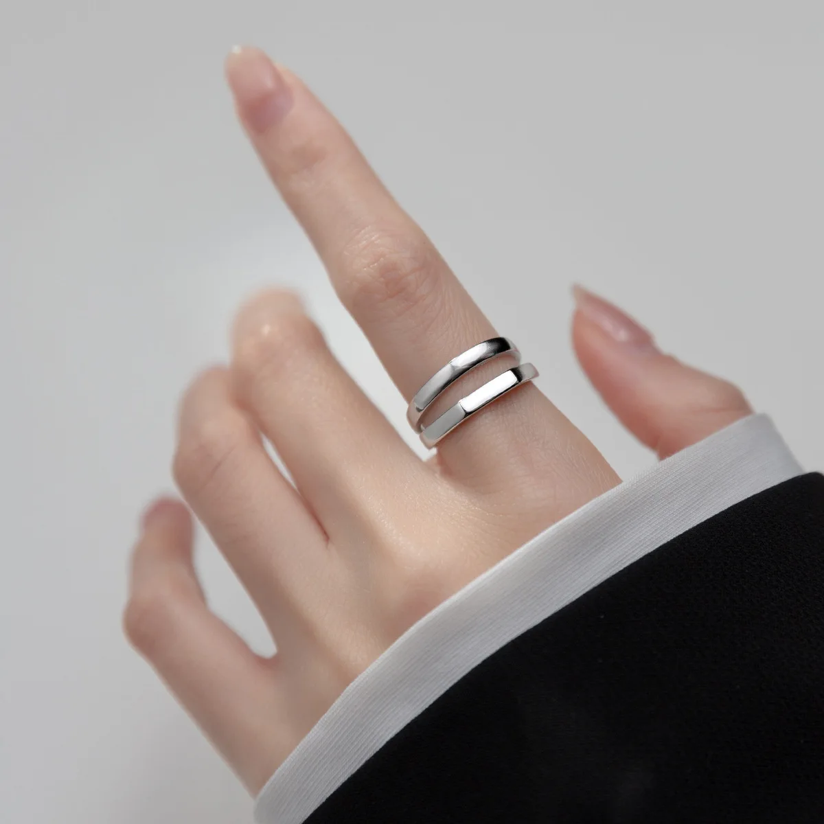 VENTFILLE 925 Sterling Silver Double Layer Ring Geometry Minimalism Irregular Asymmetric Jewelry birthday Present Dropshipping