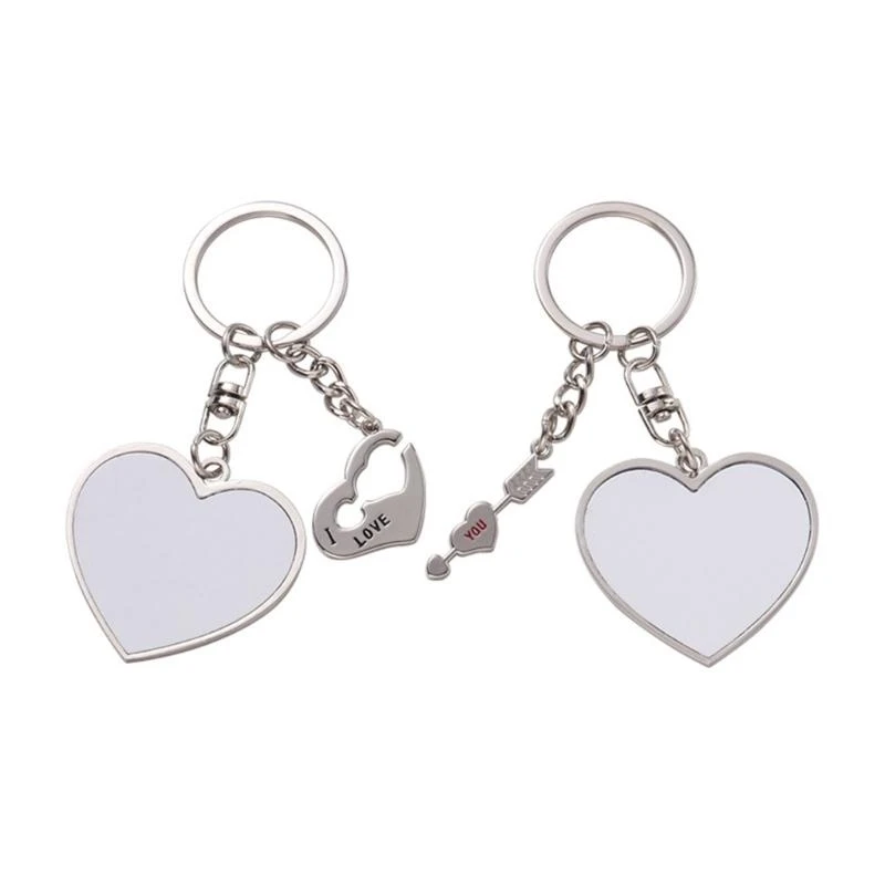 

652F European and American Sublimation Blank Heat Transfer Couples Keychain Round Heart Blanks Bag Personalised Ornaments
