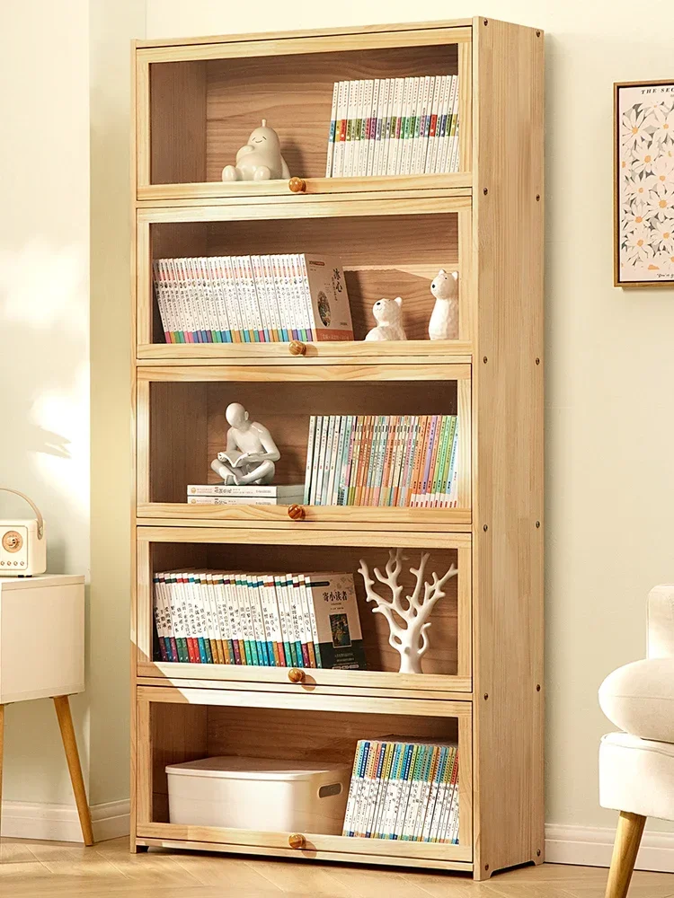 Solid wood bookshelves, book cabinets, shelves, floor-to-floor household children's living room, multi-layer simple toy sto