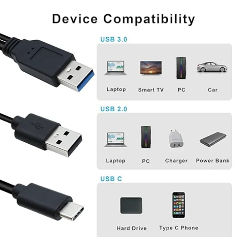USB 3.0 Type-A Micro B to Dual Type-A Extra Power Y Cable Two A Male to USB Male for External Hard Disk Super Speed 5Gbps