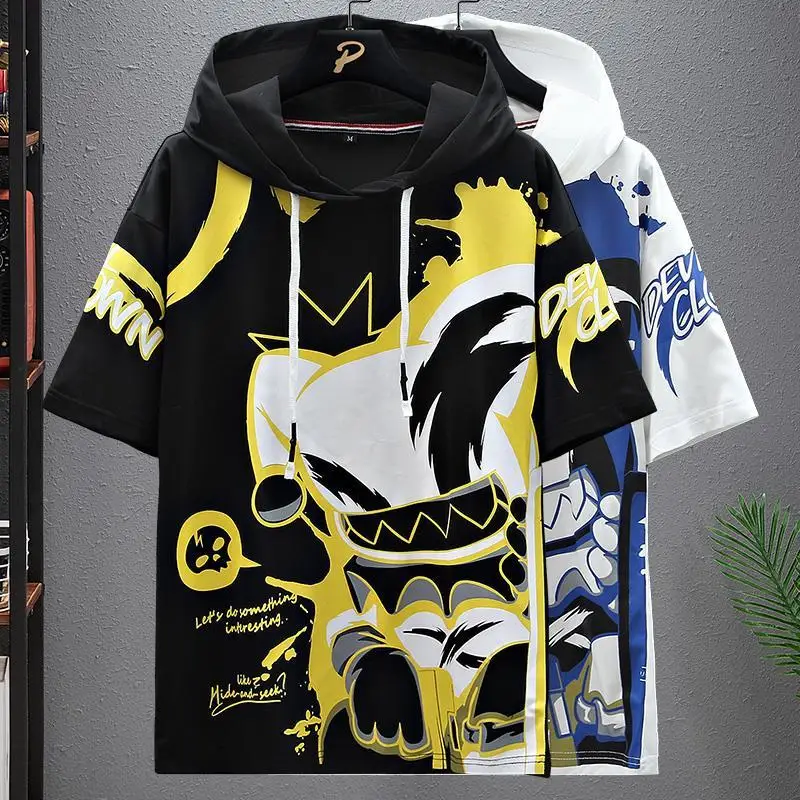 2022 Summer Men\'s Hoodies Japan Fashion Streetwear Short Sleeve Sweatshirts Men Casual Men Clothed Harajuku Printing Hoodies Men