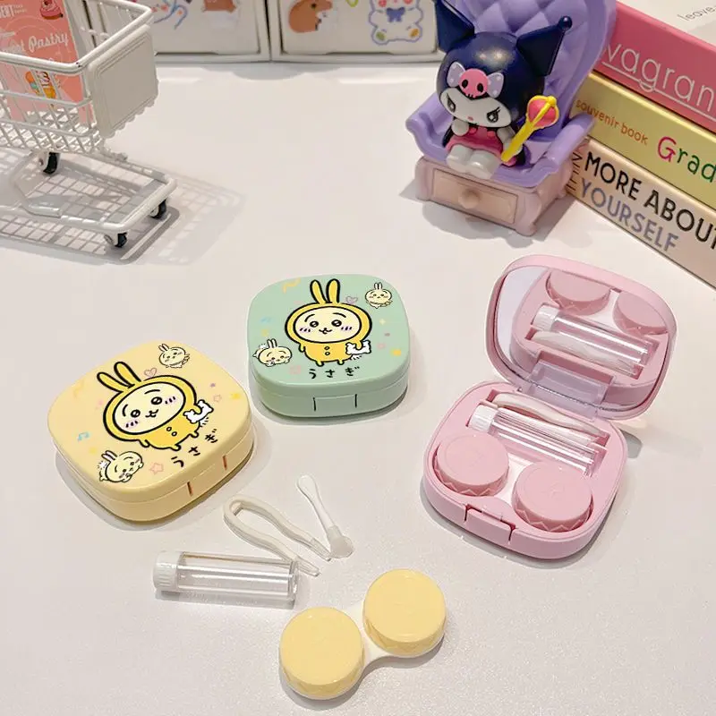 New Chikawa Hachiware Usagi Contact Lens Case Kawaii Cute Anime Sanrio Series Cartoon Portable Contact Lens Box with Mirror Girl