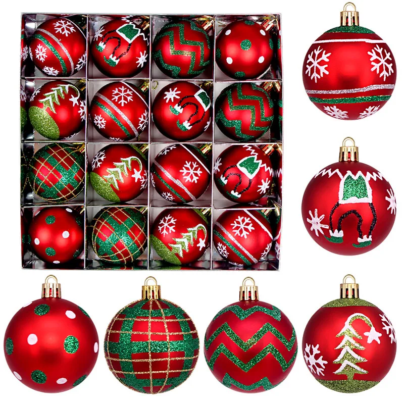 New Christmas Drop Ornaments Balls 6cm 16pcs Set Grinch Green & Red Electroplated Plastic Balls Christmas Pendants Decorations