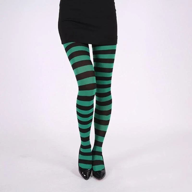 Women Multicolor Striped Tights Stockings Christmas Halloween Cosplay Pantyhose 15UB