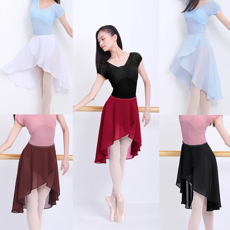 Adjustable Waist Ballet Skirt for Women Adult, Chiffon Dance Skirt Tutu Wrap Practice Skirt with Sheer Layer