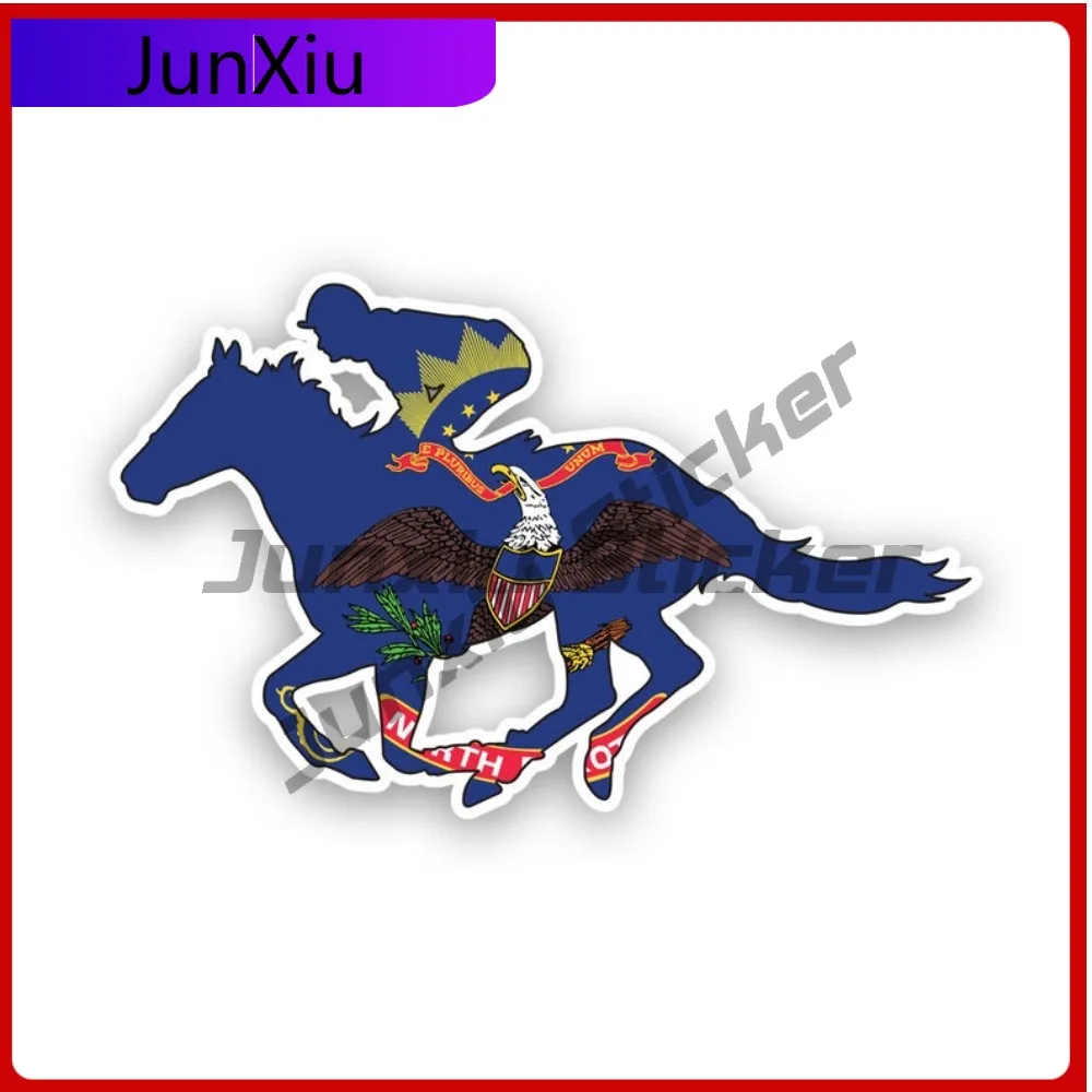 

North Dakota Nd Horse Racing State Flag Sticker Uv Protected Decals State Flag Patriotic Car Sticker Vinyl Decal Die Cut Sun