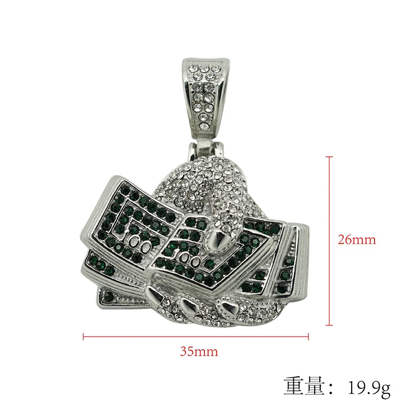 Hip Hop Bling Iced Out Gold Color Stainless Steel Hand Dollars Money Pendants Necklace for Men Jewelry Gold Silver Color