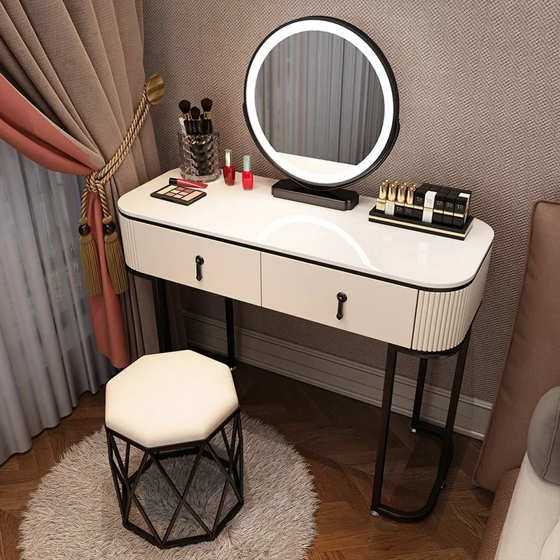 Tocador De lujo moderno con espejo redondo, Tocador elegante, Tocador De Maquillaje, silla cómoda, muebles De dormitorio