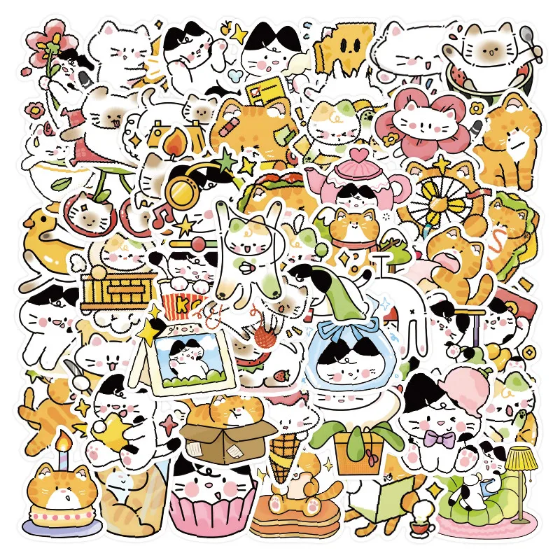 100PCS Hand Drawn Daily Life of Cats Graffiti Stickers for Bicycle Hand Account Pencil Case Decals RecordingYourLife Store