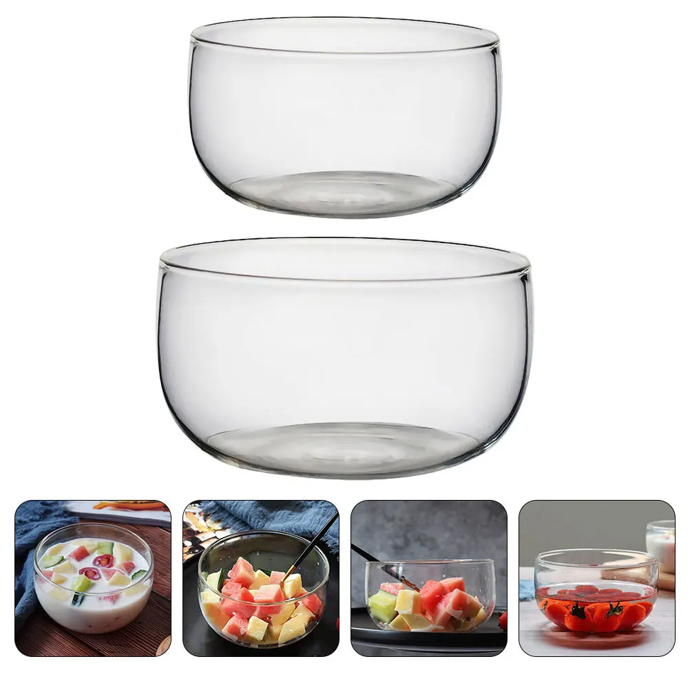 

2Pcs Transparent Glass Salad Bowl Creative Fruit Dessert Household Kitchen Storage Bowl Kitchen Tableware
