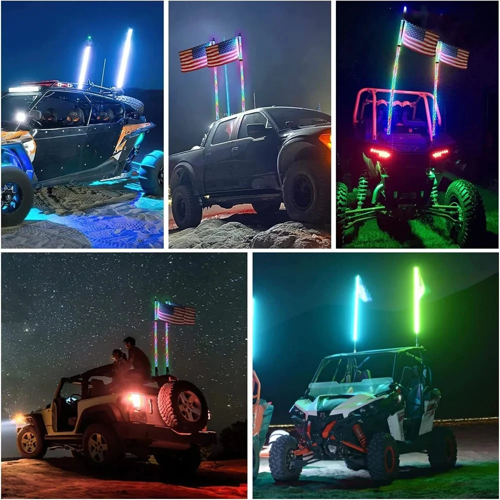 2FT LED Whip Lights Lighted Antenna Whips For ATV UTV Polaris RZR Off Road Truck Sand Buggy Dune Flagpole Lamp