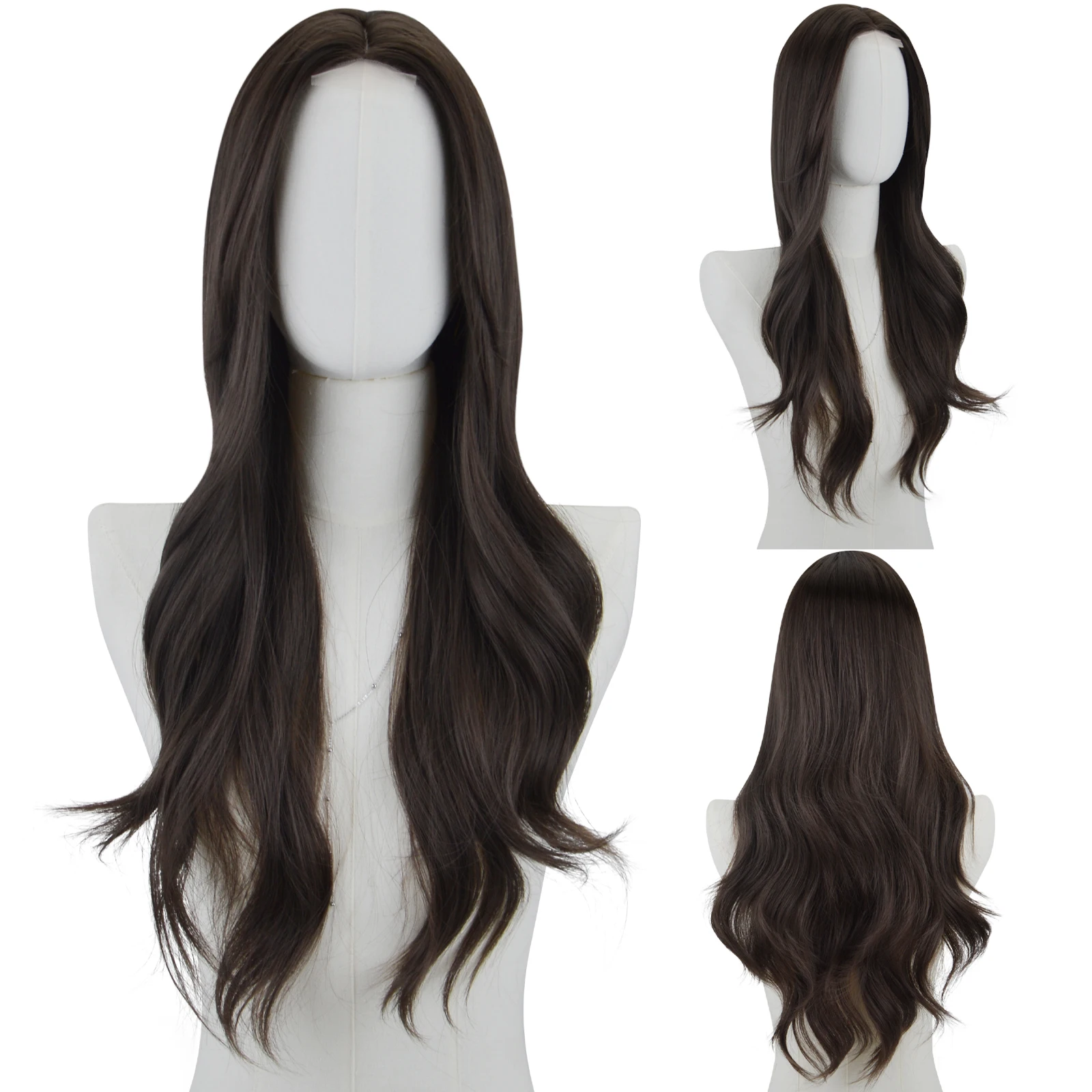 

29" Black Lace Front Wigs Parted In The Middle With Eight Bangs for Women Synthetic Heat-Resistant Fibre Wig for Daily Use