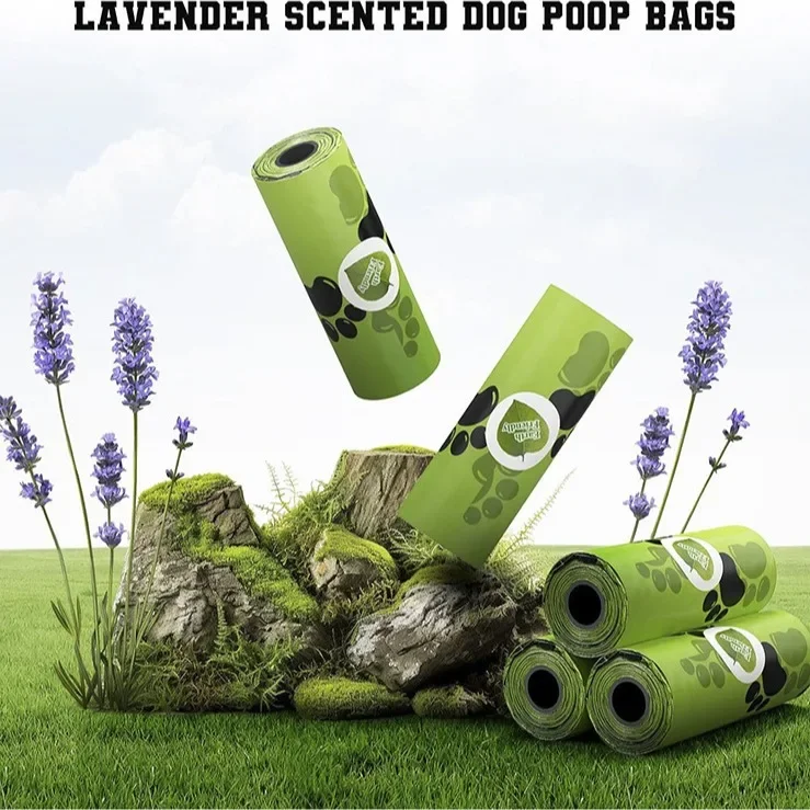 New Pet Biodegradable Trash Bag Dog Poop Bags Bulk Biobase Scented Poo Bag Degradable Cat Waste Bags Dog Poop Dispenser Gifts