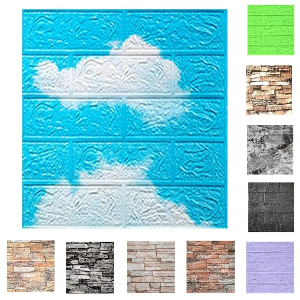 Stiker Dinding Bata Imitasi 3D Tahan Air Panel Kertas Dinding Berperekat Retro DIY 35*38.5CM Stiker Dekoratif Tahan Lembab