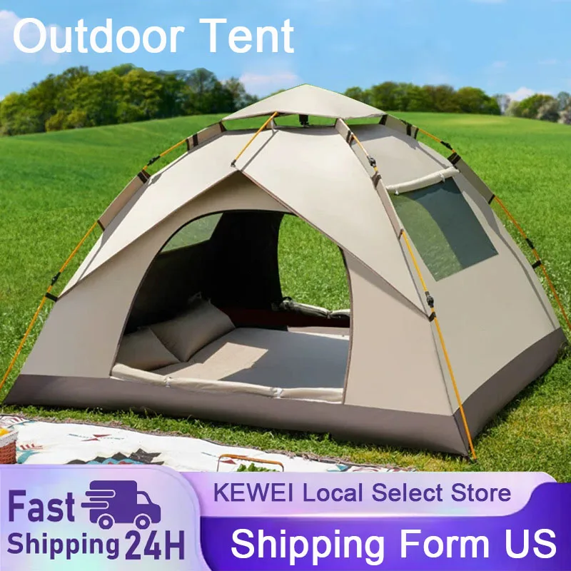 Tienda de campaña familiar para acampar al aire libre para 3-4 personas, impermeable, automática, de apertura rápida, a prueba de mosquitos, portátil, para fiestas, playa, senderismo