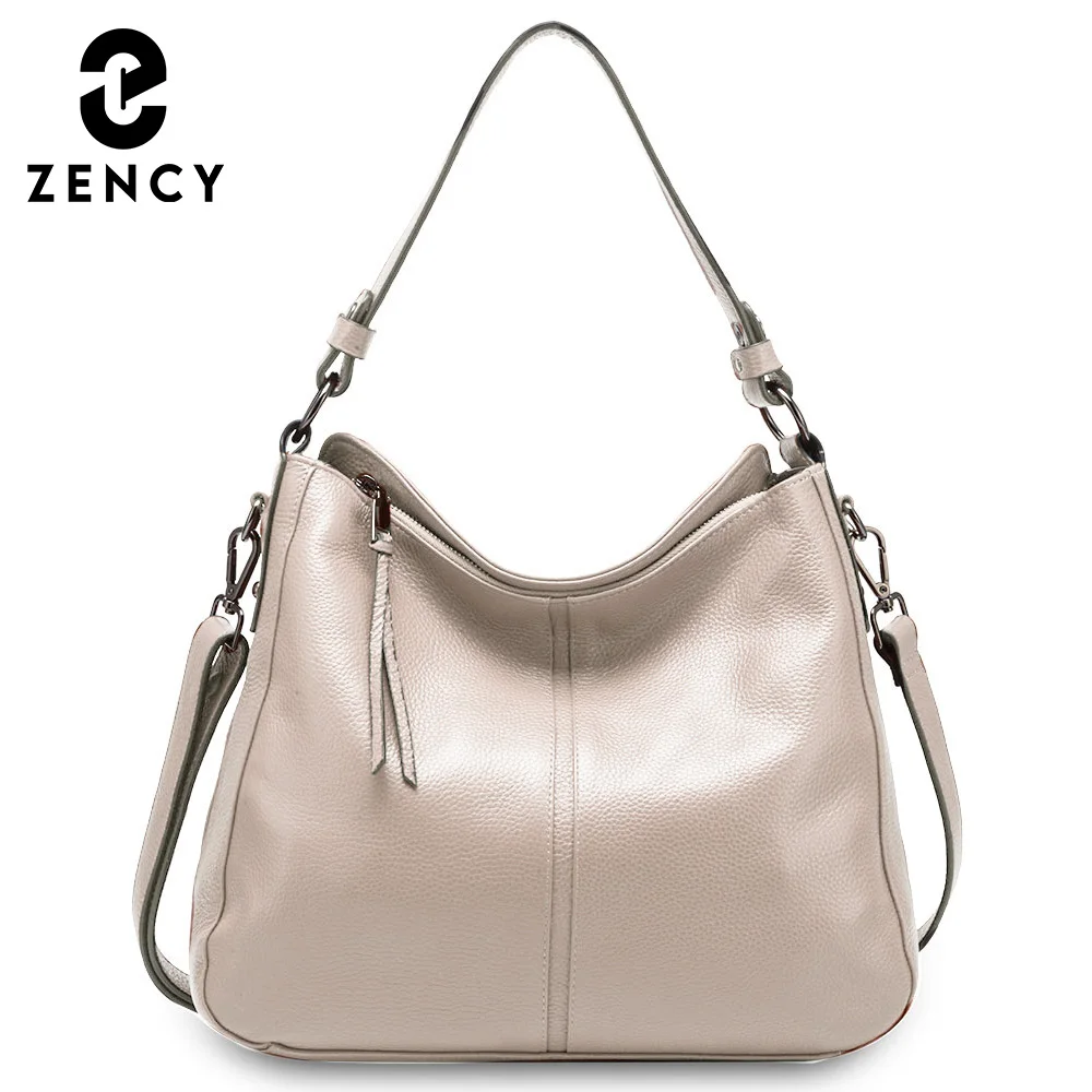 

Zency Beige Brown Navy Blue 100% Genuine Leather Women Shoulder Bag Noble Underarm Top Handle Bag Large Capacity Hobo Tote Bags
