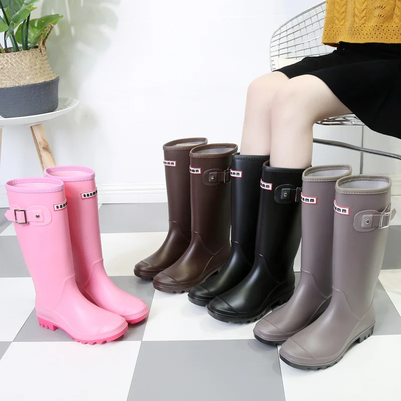 Women's Rain Shoes High Barrel British Waterproof Fashion Rain Boots Long Barrel Women's External Wear Sleeve Zipper