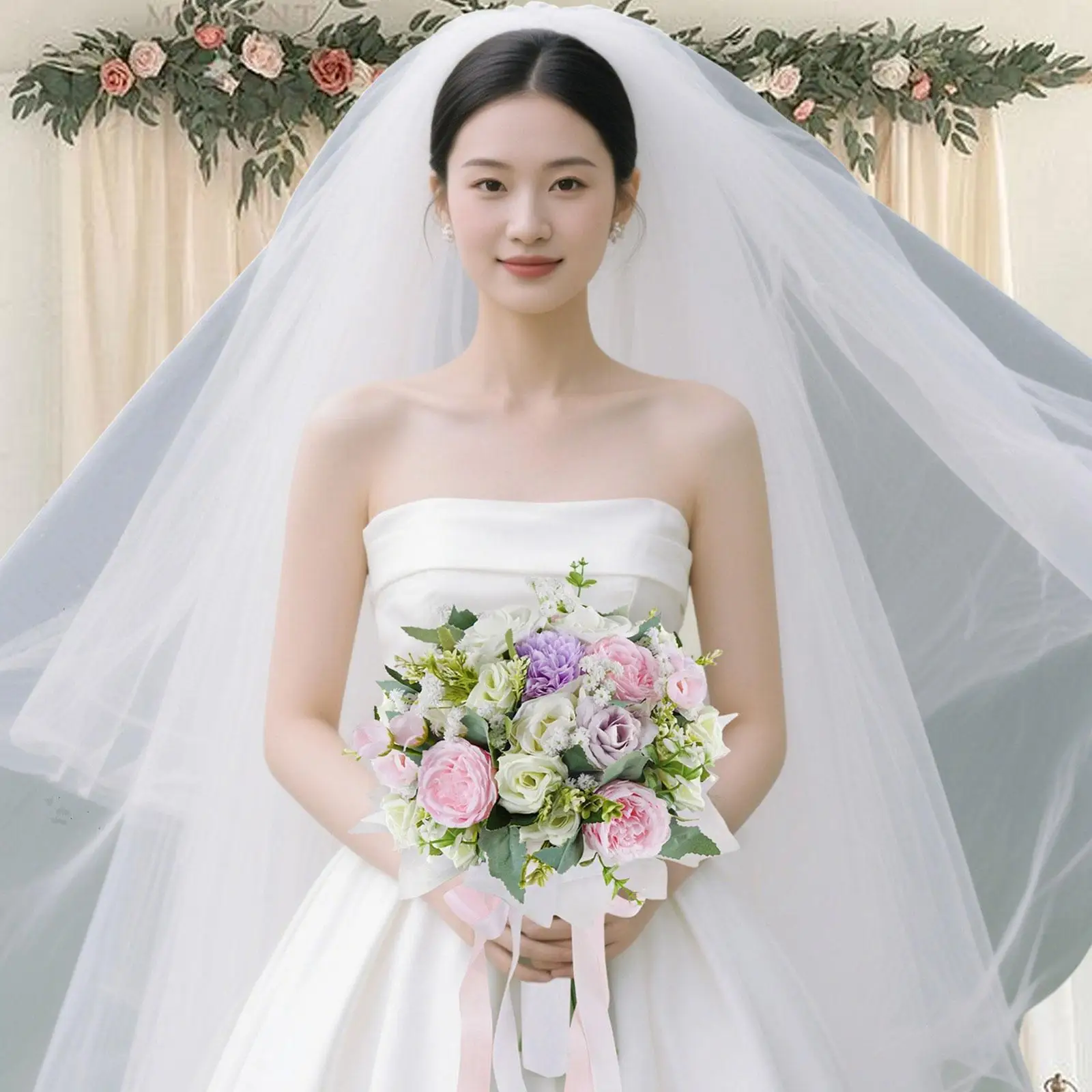 

Wedding Bouquets for Bride Artificial Flowers Artificial Rose Flowers Wedding Throw Bouquet with Silk Ribbon for Ceremony