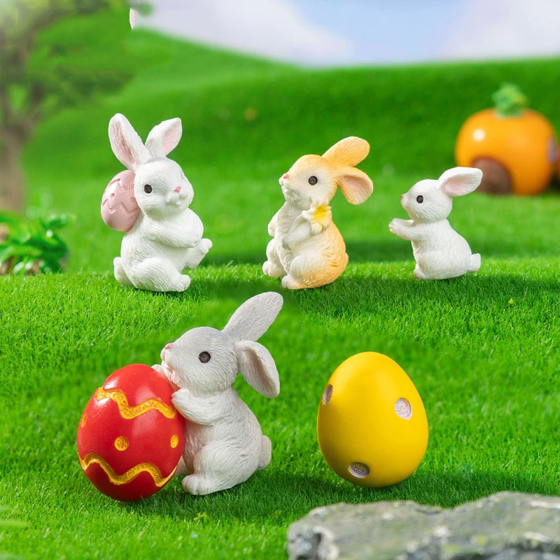 Mini Easter Rabbit Figurine Multicolor Miniature Knickknacks Resin Accessories Photo Props DIY Cartoon Bunny Statue For Gifts