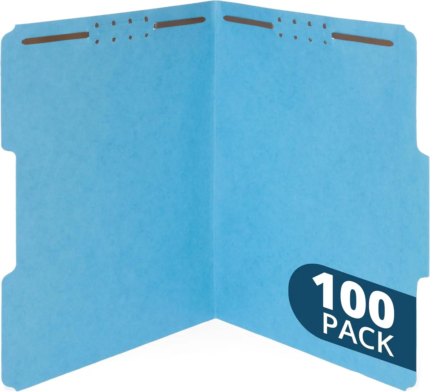 

Blue 2-Prong Fastener Folders, 1/3 Cut Top Tab, Letter Size, 100-Pack