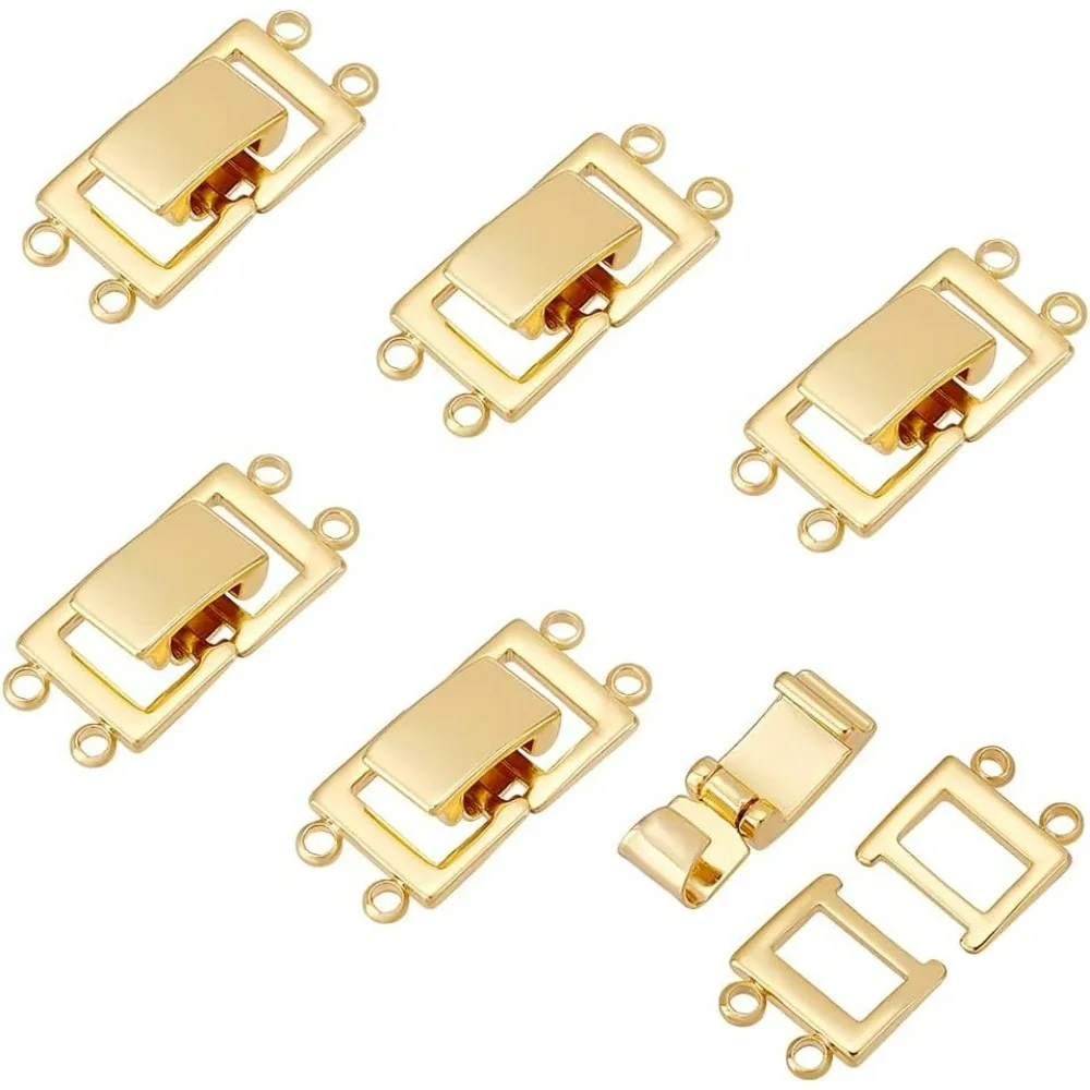 

6pcs 14K Layered Detangler Clasp 2 Strands Necklace Layering Clasps Necklace Connectors Bar Links Slide Lock