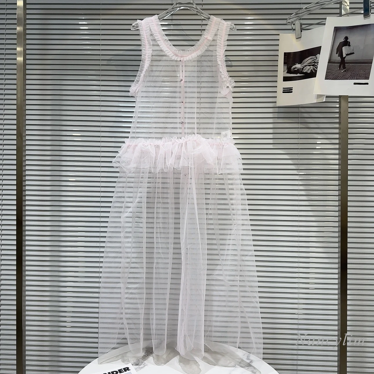

2024 Summer New Classic Style Pleated Lace Mesh Transparent Sweet Outerwear Vest Dress for women