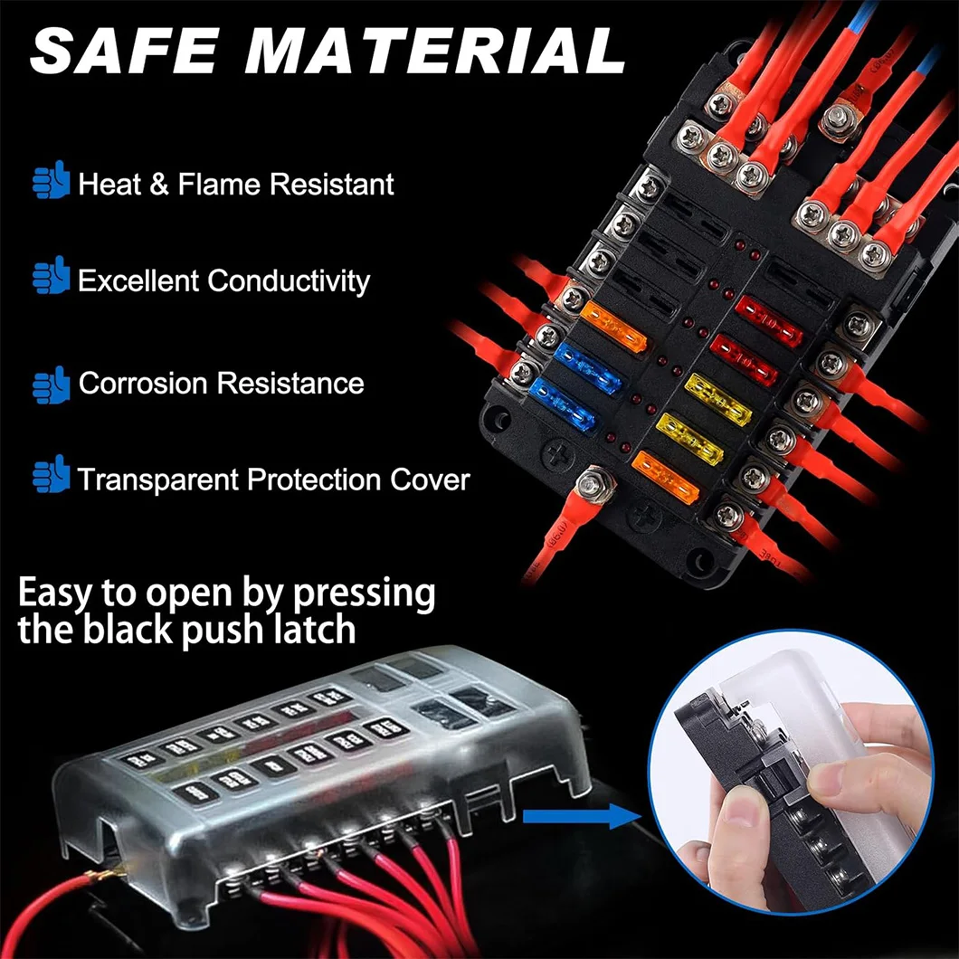 Blocco scatola portafusibili a lama 12V 6 a 12 vie con copertura protettiva impermeabile a LED e etichetta adesiva per camper per auto automobilistiche