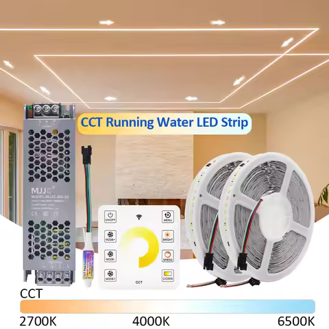 24V CCT Running Water Flowing LED Strip Light 2835 8mm Dual White Flex Ribbon Touch Panel Control Chasing Tape Lamp 2700K 6500K