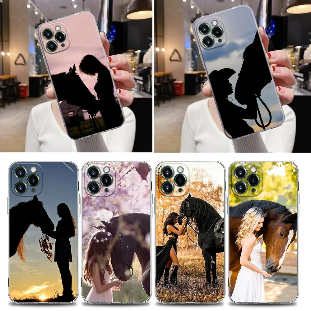 

Horse Girl Animal Clear Case For iPhone 16 15 14 13 12 11 Pro Max Mini Xs XR X 7 8 Plus 6 Cover For iphone 16 Pro Silicone Case