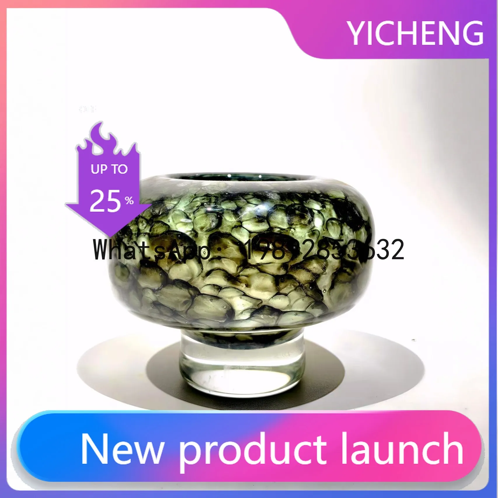 

PYJ medieval glazed gradual change round mushroom high foot vase flowers retro light luxury soft ornament