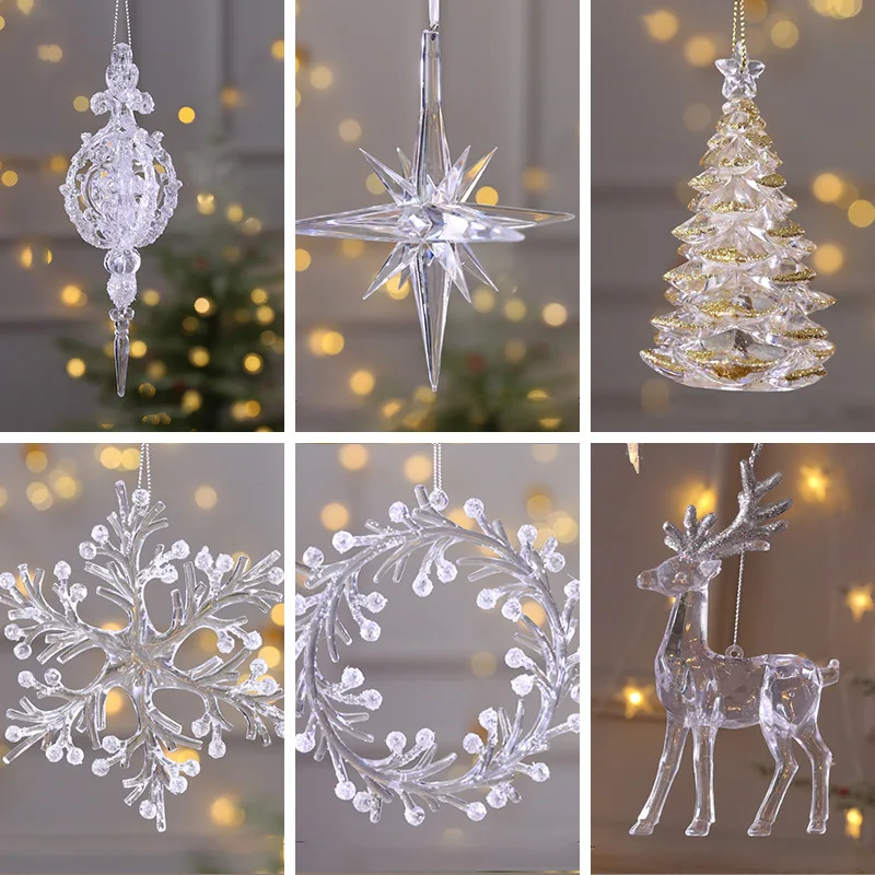 Snowflake Icicle Drop Ornaments Crystal Christmas Tree Transparent Decoration Pendant Christmas Home Decoration Navidad 2024