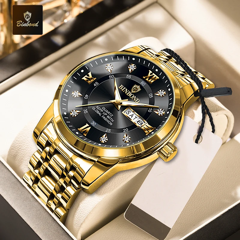 BINBOND Luxury Quartz Watch for Men, Waterproof and Elegant