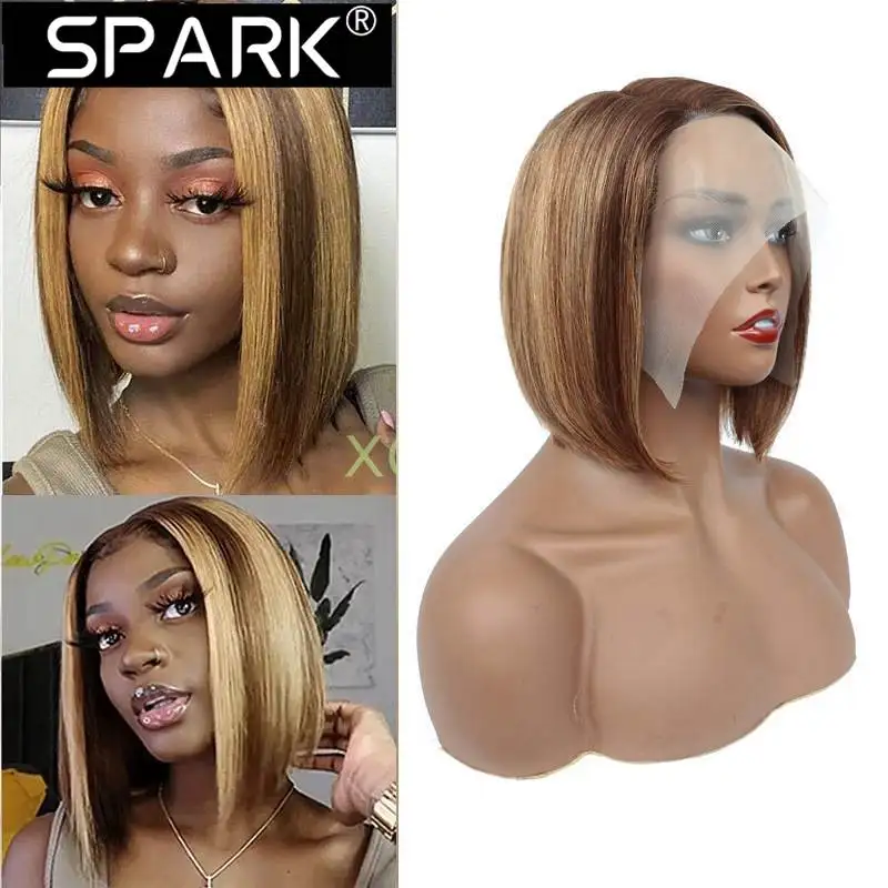

SPARK Hair Wig Brazilian Highlight Ombre Straight Wigs Straight Wig Ombre Natural Bob 13x4 Lace Frontal Short Bob Wig Remy Hair