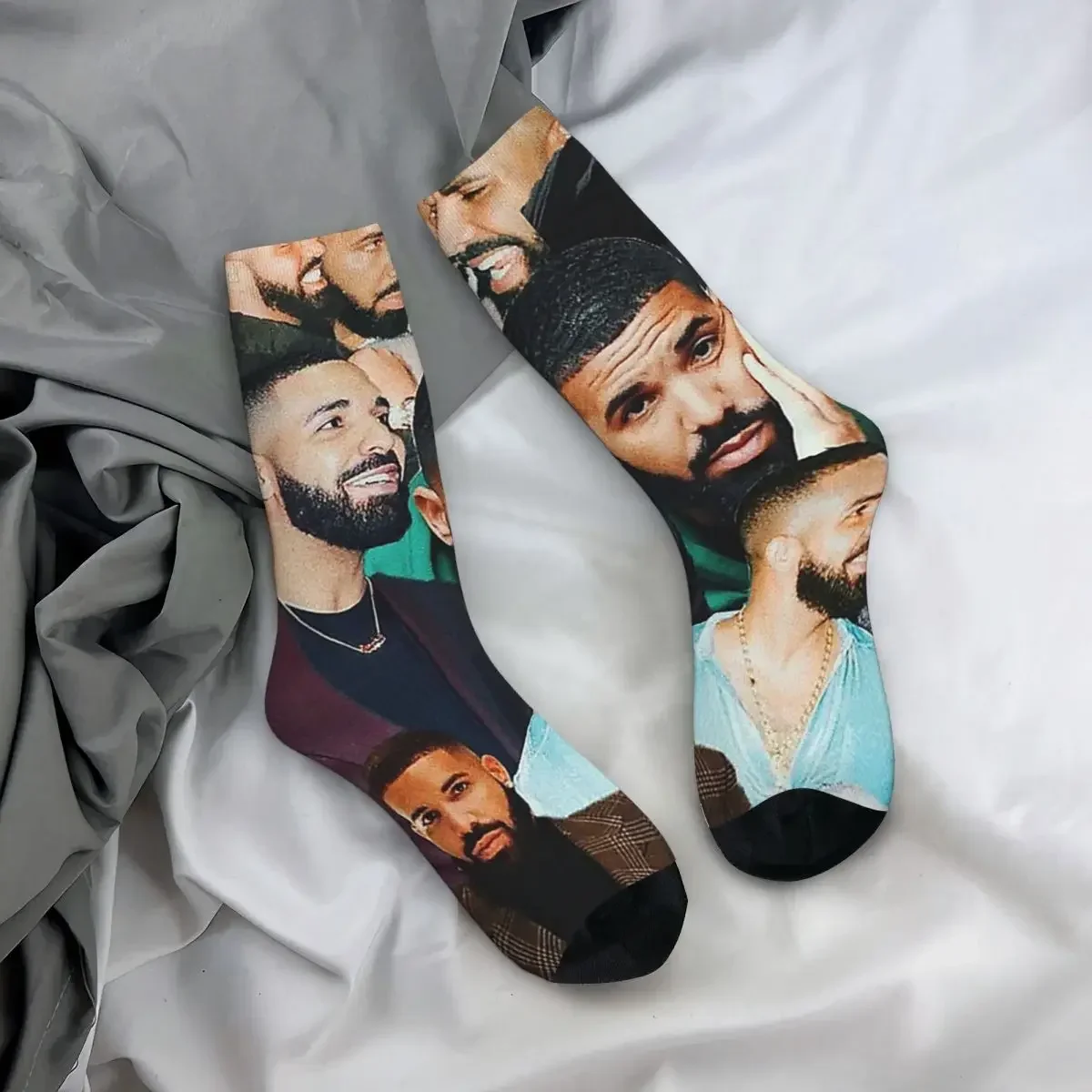 Drake-calcetines de Collage Harajuku para hombre y mujer, medias largas de alta calidad, accesorios para todas las estaciones, regalo de cumpleaños