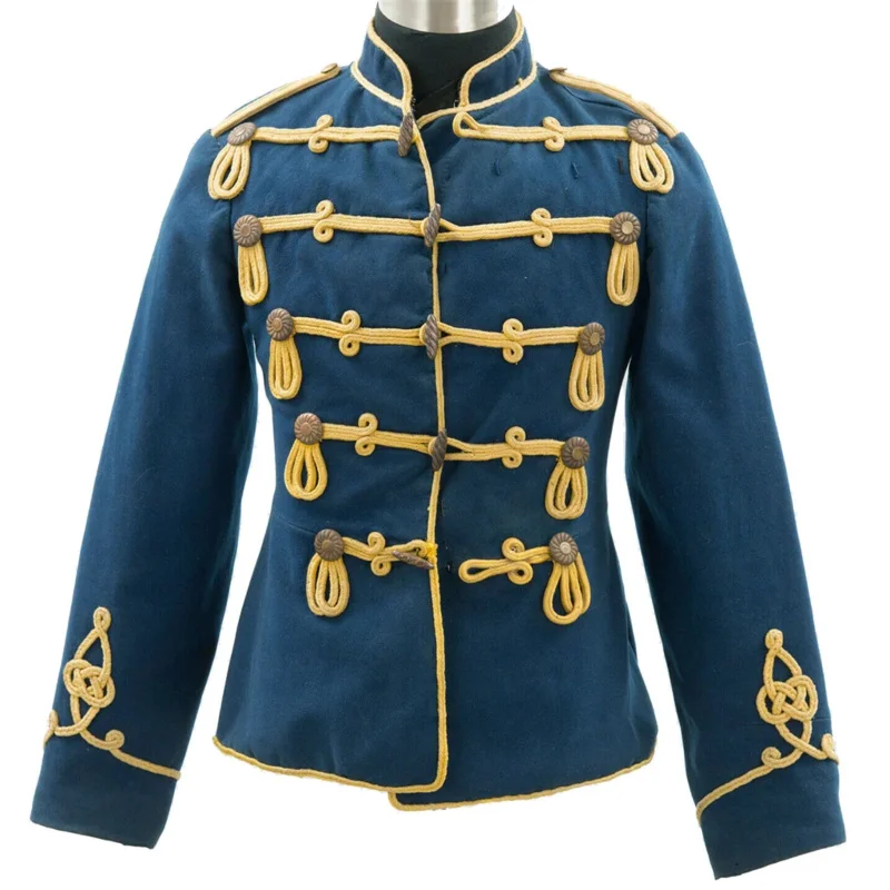 1860s Adult Men Imperial Prussian General Hussar Military Cosplay Costume Blue/Red Jacket Fahion Parade Coat Halloween Costumes