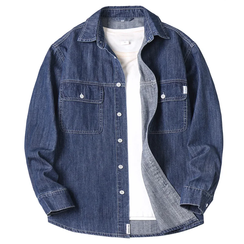 Spring Autumn Long-sleeved Denim Shirt Men Jackets Fat Large Size Loose Work Shirt Men 5XL 6XL 7XL