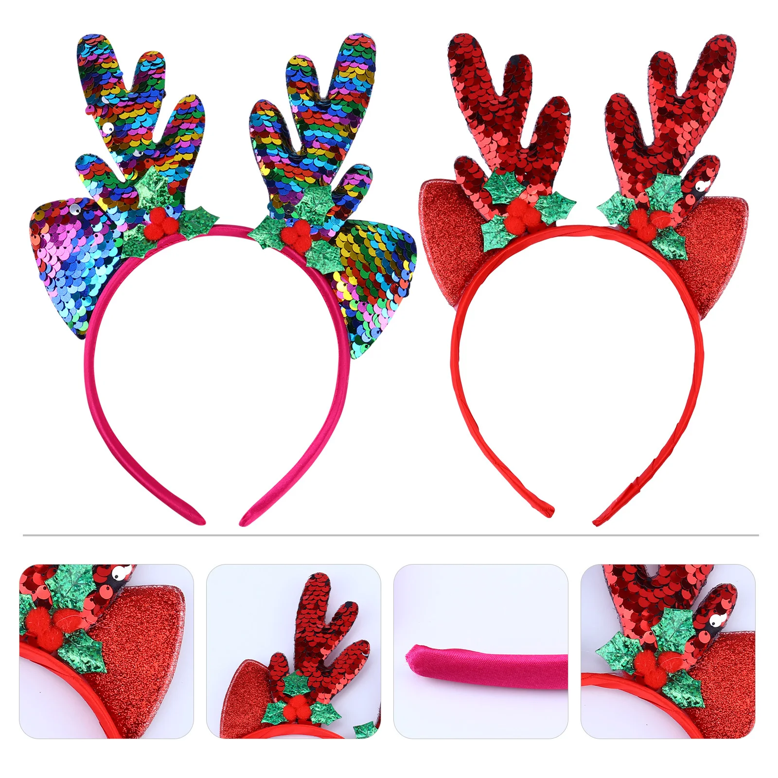 

2Pcs Christmas Antler Headband Elk Hairband Xmas Hair Accessories Sequin Headwear Party Prop Holiday Celebration