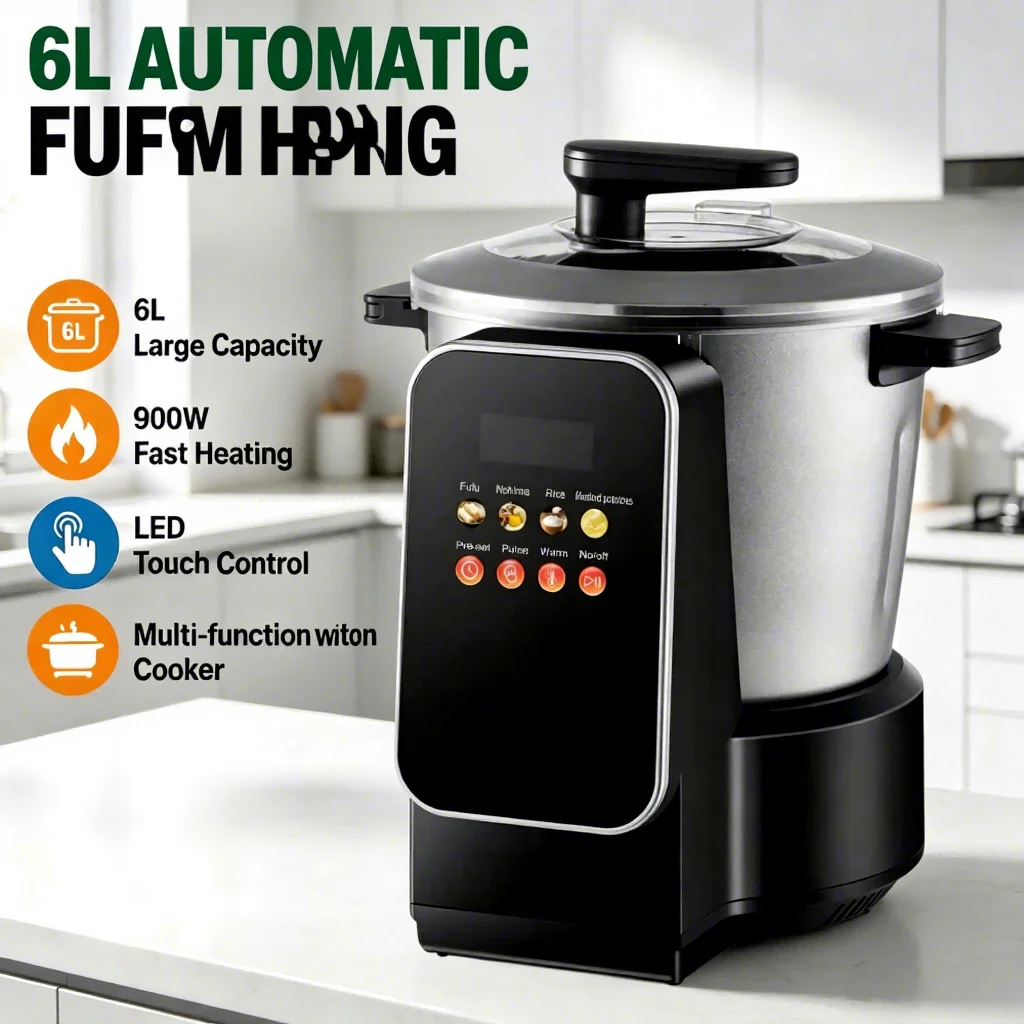 Electric Automatic Fufu Pounding Machine with Heating Mashing Professional Food Processor 6L Stainless Steel for Kitchen Use
