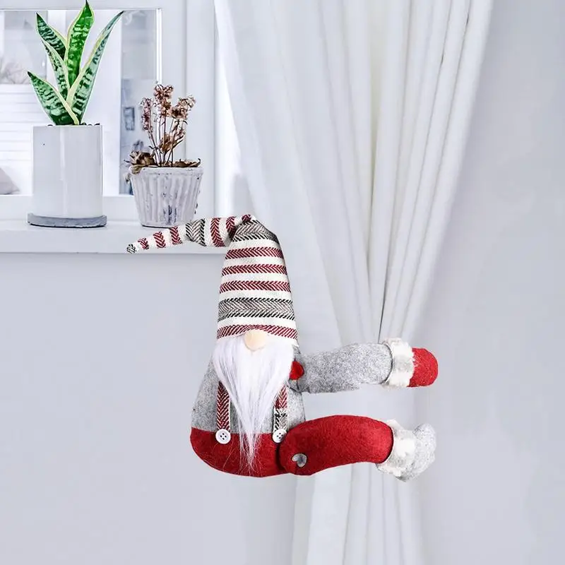 Christmas Curtains Holdbacks Gnome Curtains Tiebacks Holdback Faceless Doll Gnome Fastener Clamp For Window Decorations And