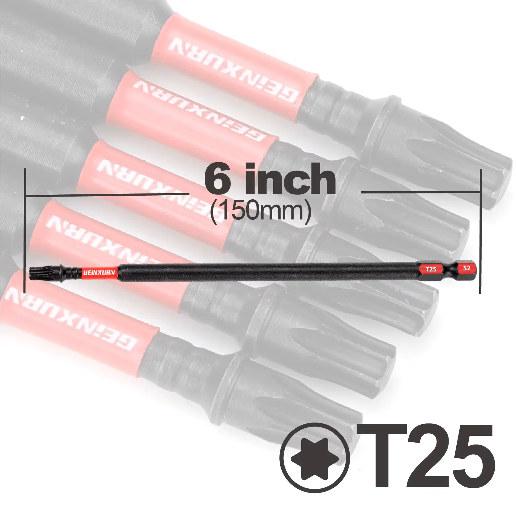 Geinxurn 6 Inches #25 Torx Impact Screwdriver Bit,S2 Alloy Steel Magnetic T25 Driver Bit Set, Motorcycle Repair Tools