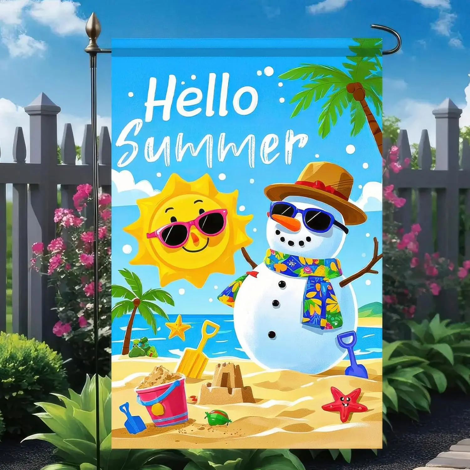 Welcome Summer Garden Flag Sunglasses Snowman on Beach Hawaii Seaside Sunshine Decor Seasonal Outdoor Welcome Yard Flag 12 x SSL