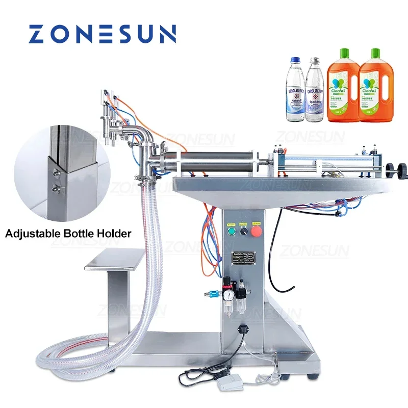 

ZONESUN Automatic Pneumatic Standing Double Nozzles Liquid Beverage Shampoo Oil Filling Machine Vertical Water Bottle Filler