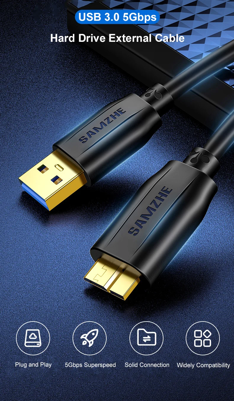 SAMZHE Festplatte Externe Kabel USB Micro B Kabel HDD Kabel Micro Datenkabel SSD Sata Kabel für Festplatte micro B USB 3,0 Kabel – Detail 1