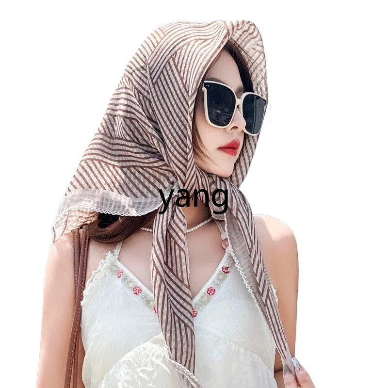 

LMM Nordic Simple Geometric Striped 90x90 Large Square Scarf Women's Spring and Autumn Sunscreen