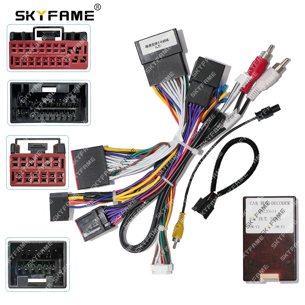 SKYFAME Car 16pin Wiring Harness Adapter Canbus Box Decoder Android Radio Power Cable For Land Rover Discovery 3