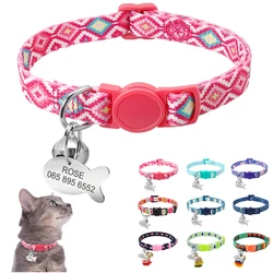 Collier personnalisé mignon pour chat, chiot chaton, avec clochette, Anti-perte, étiquette d'identification, sécurité imprimée, accessoires pour chats