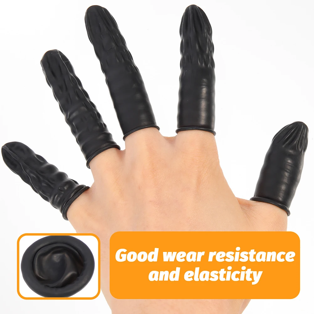 100Pcs Anti Static Finger Cots Black Wear Resistant Disposable Fingertip Protectors Rubber Latex Material Industrial Finger