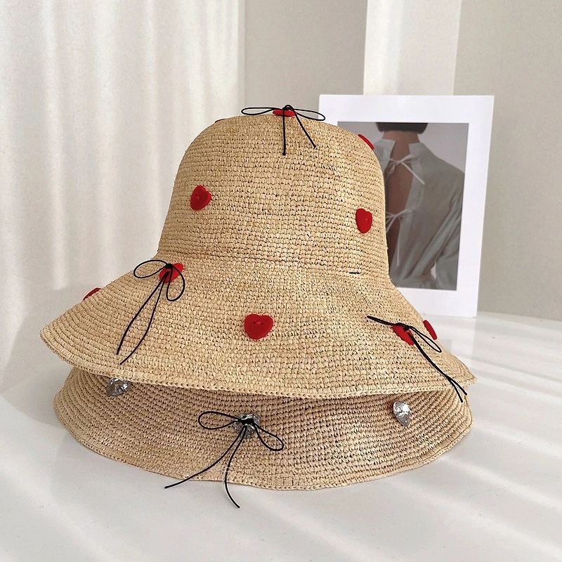 Fashion Raffia Straw Hat Female Summer Embroidery Flowers Literary Travel Holiday Seaside Beach Hat Sun Protection Big Edge Cap