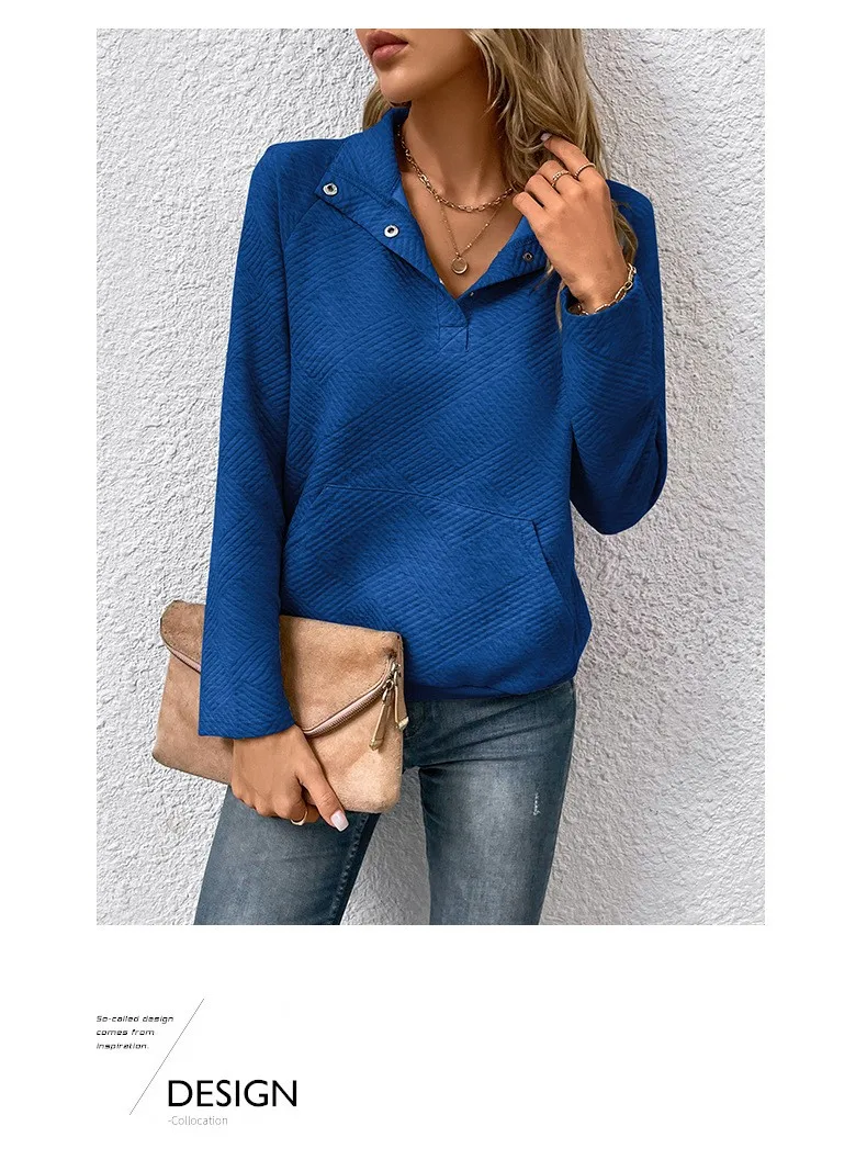 Casual Long Sleeve Hoodie Regular Fit Simple Style with Pocket Stand Collar Patchwork Lightweight Single Women Hoodie Autumn