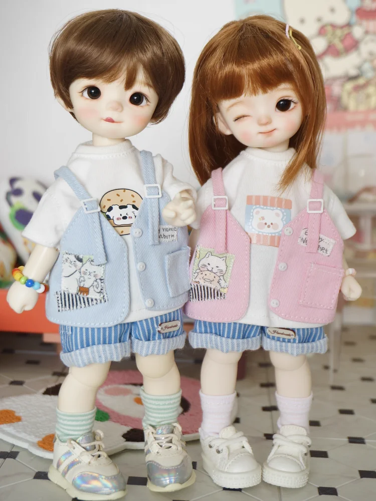 BJD 人形服ブルーピンク T シャツベストショーツ靴下セット 1/6 小型 1/6 人形アクセサリードレスアップギフト DIY 服 (人形なし)